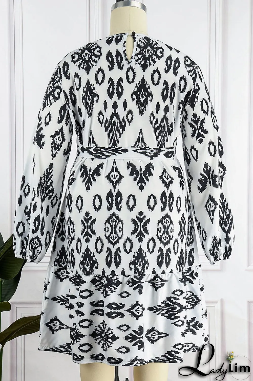 Light Apricot Casual Print Bandage Patchwork O Neck Straight Plus Size Dresses