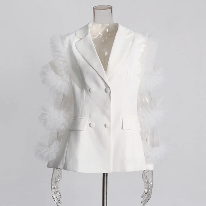Zingj Famous Wind Design Suit Suit 2025 New Splicing Mesh Yarn Side Long-Sleeved Suit Coat Woman