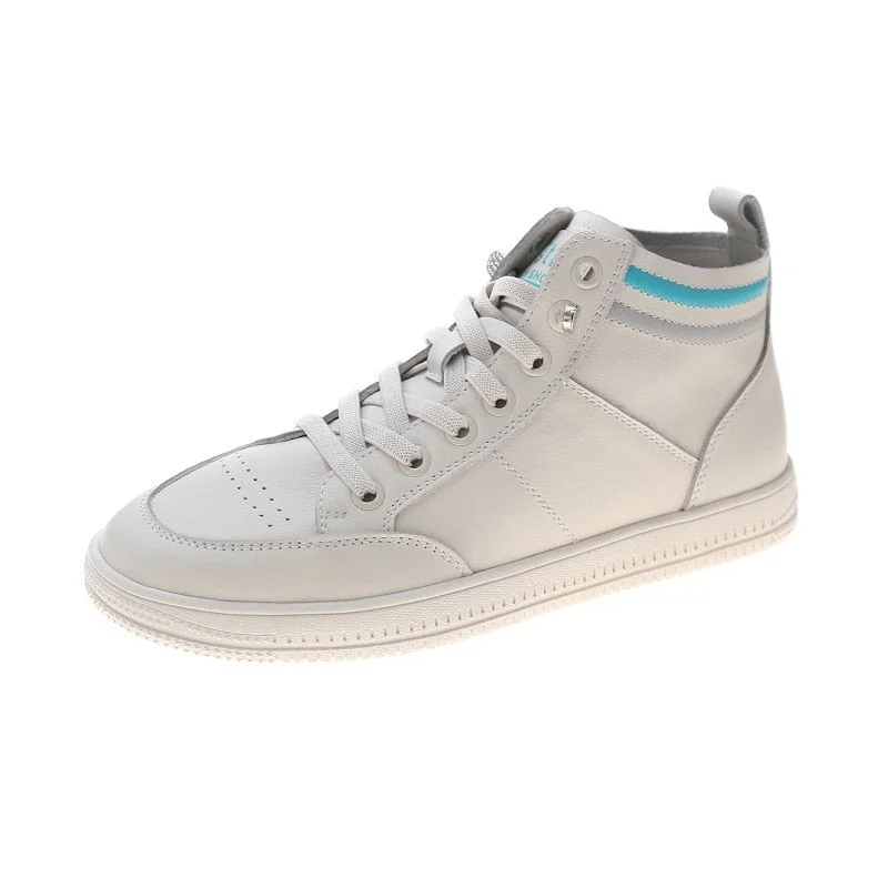 CXJYWMJL Women's Genuine Leather Casual Shoes Spring Student High Top Little White Shoes Ladies Casual Cowhide Fashion Sneakers