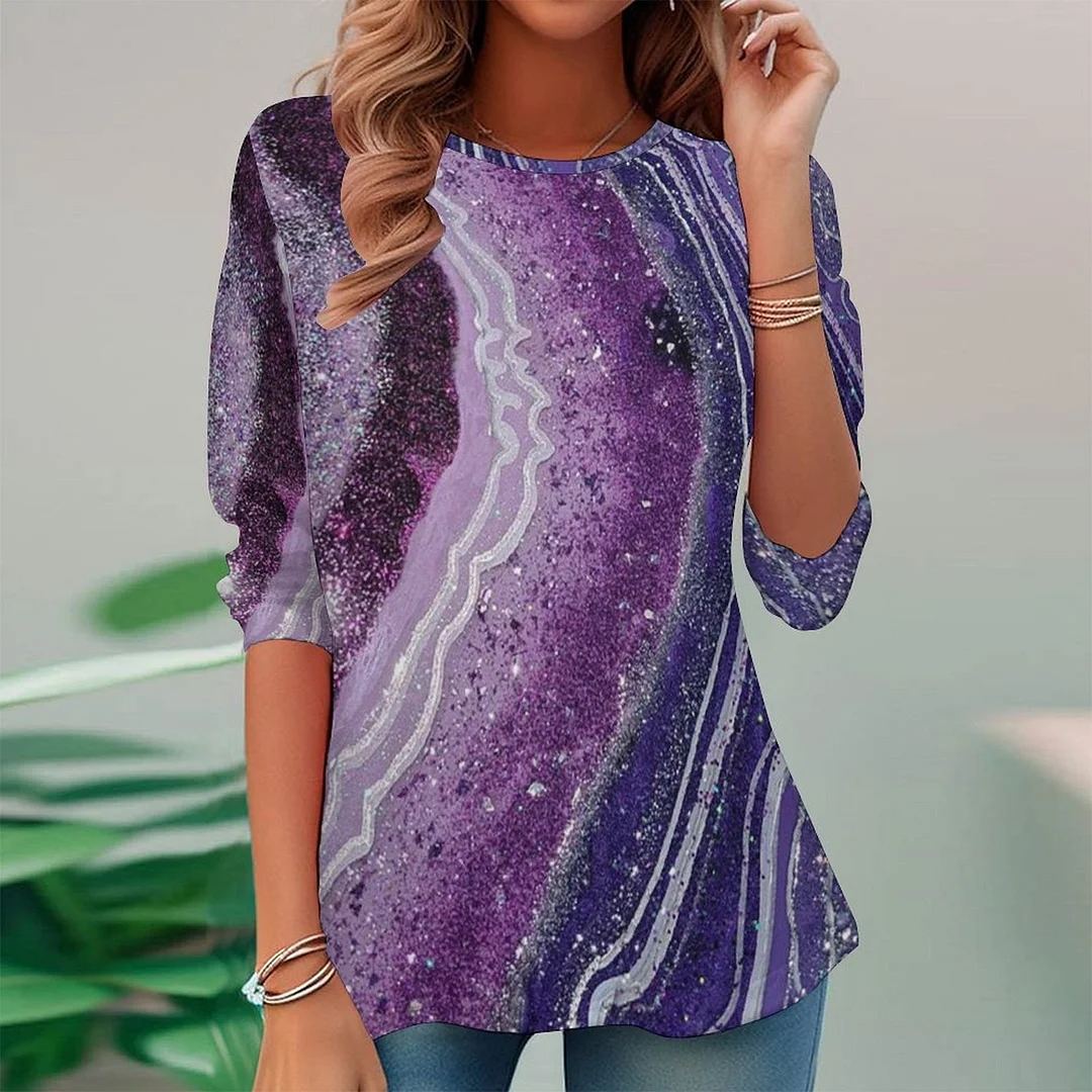 Women plus size clothing Full Printed Long Sleeve Plus Size Tunic for  Women Pattern Marble,Purple-Nordswear