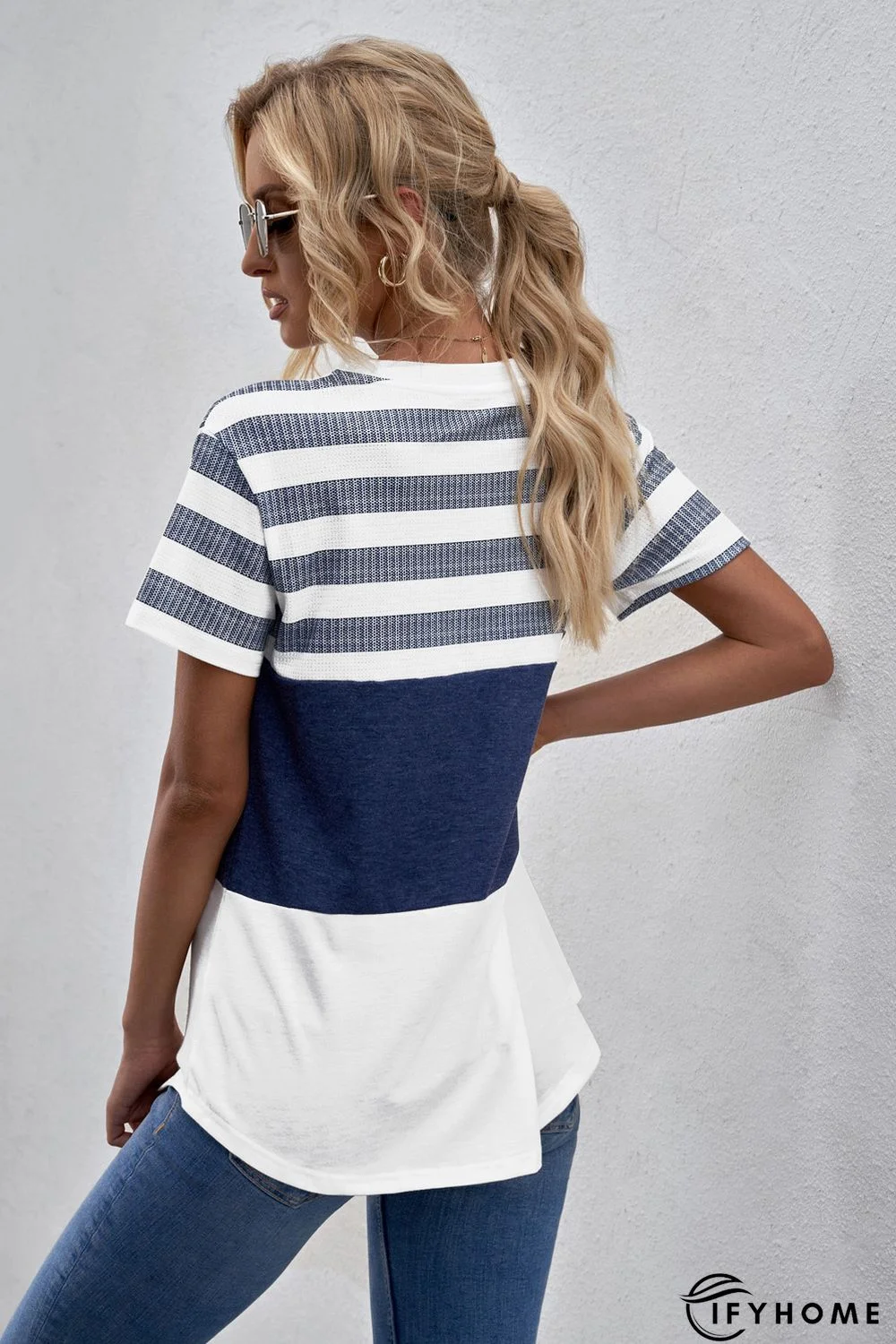 White Stripes Colorblock T-shirt | IFYHOME