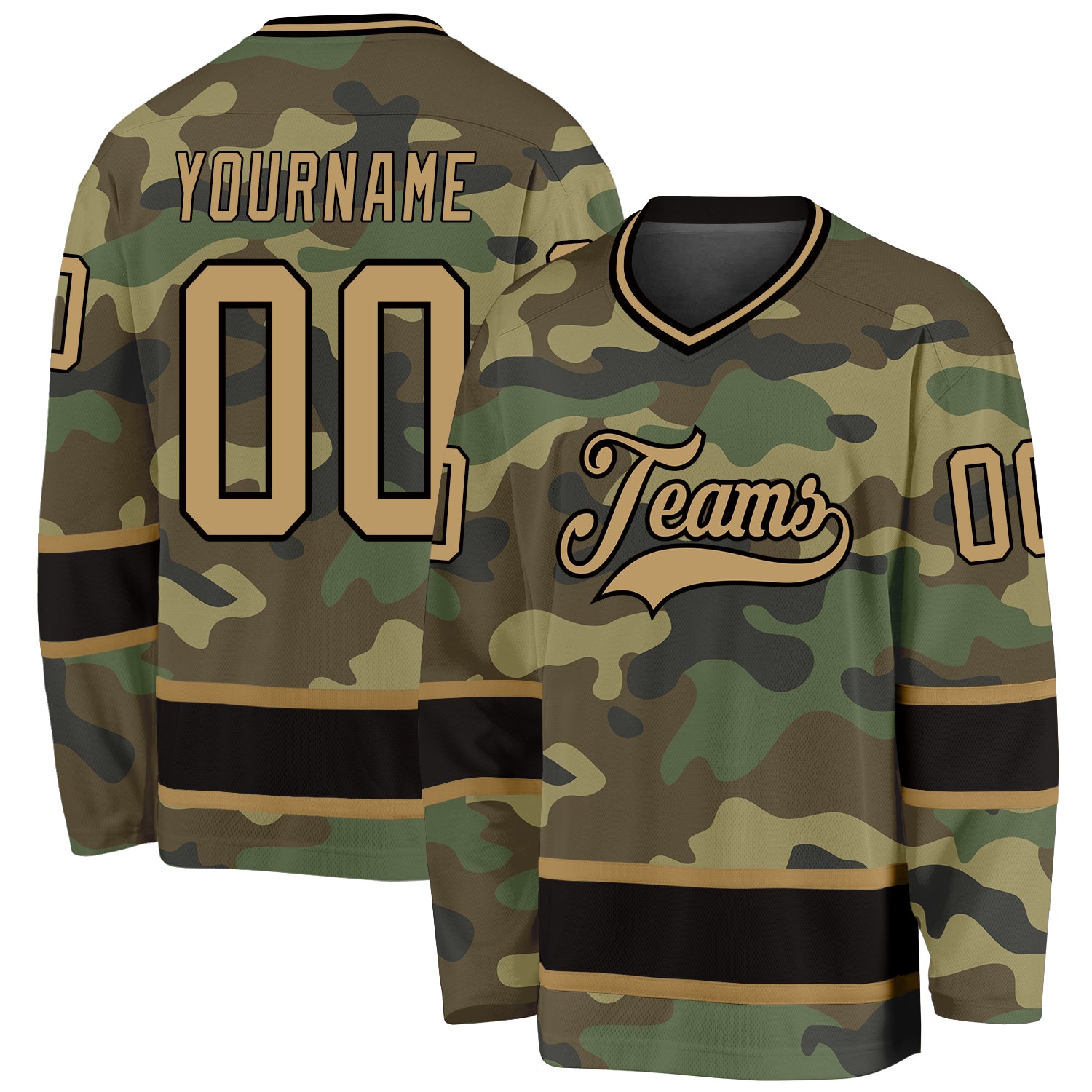Custom Camo Old Gold-Black Salute To Service Hockey Jersey | captainssportss.com