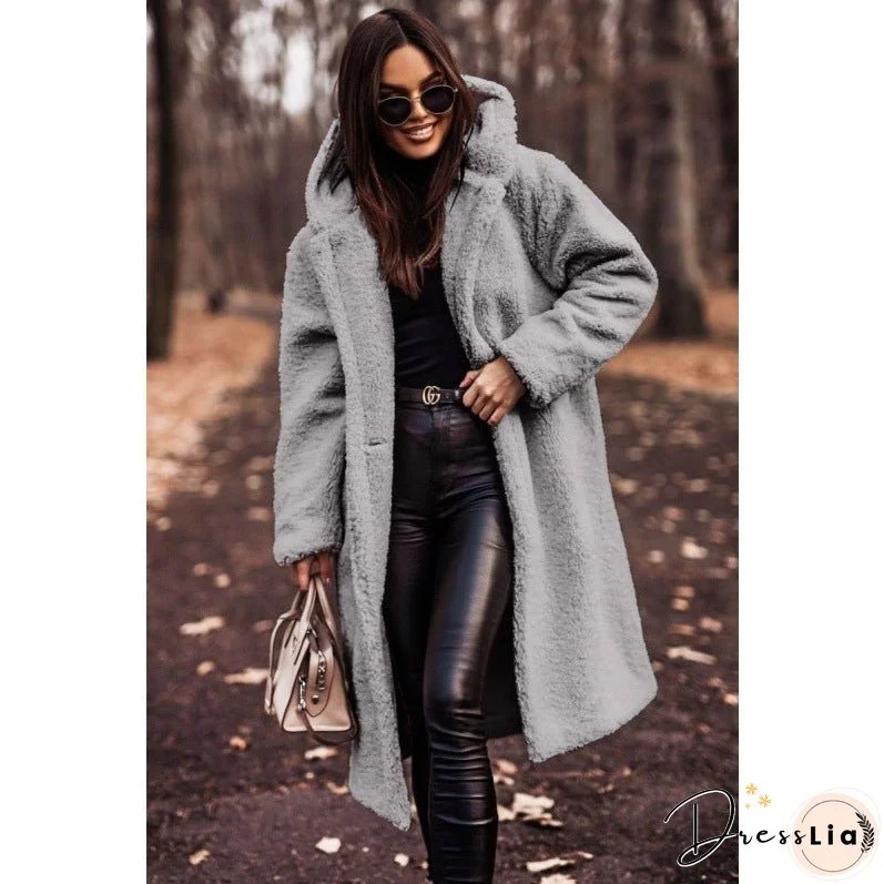 Women's Fashionable Long Solid Color Sleeve Woolen Coats
