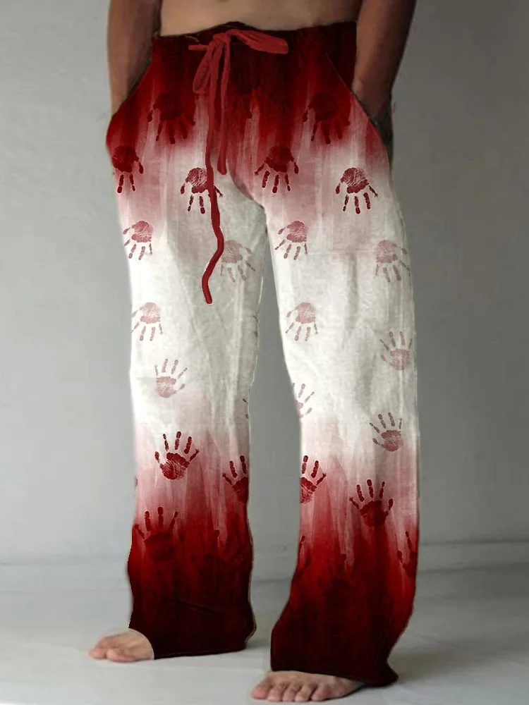 Comstylish Men's Bloody Halloween Linen Blend Vintage Pants