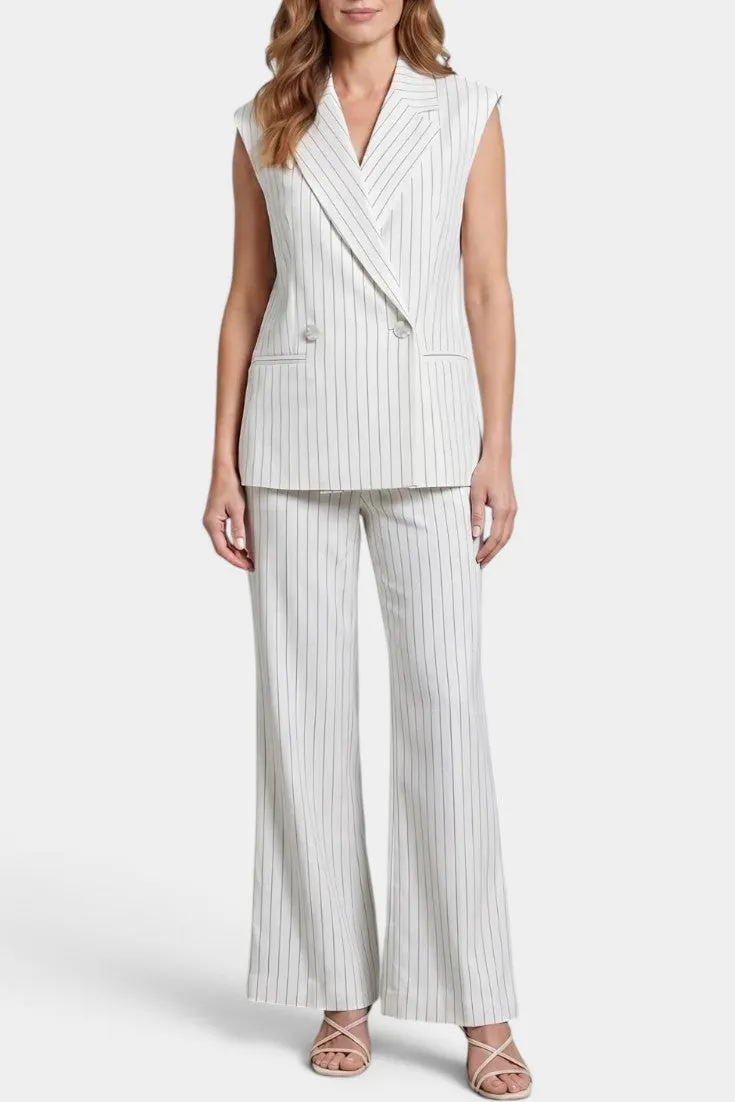 Pinstripe Sleeveless Blazer with Wide-Leg Trousers Set