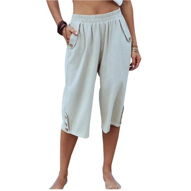 Solid Color Comfortable Casual Vacation Style Cropped Pants