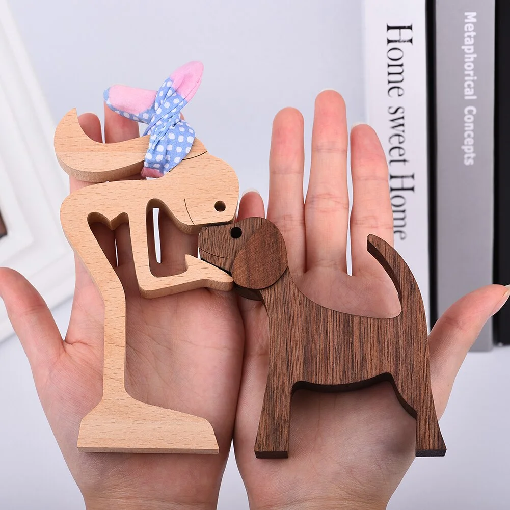 Wood Puppy Family Table Figurin Decor Ornaments Wooden Dog Craft Statue Home Decoration Cute Human and Pets Sculpture Craft Gift