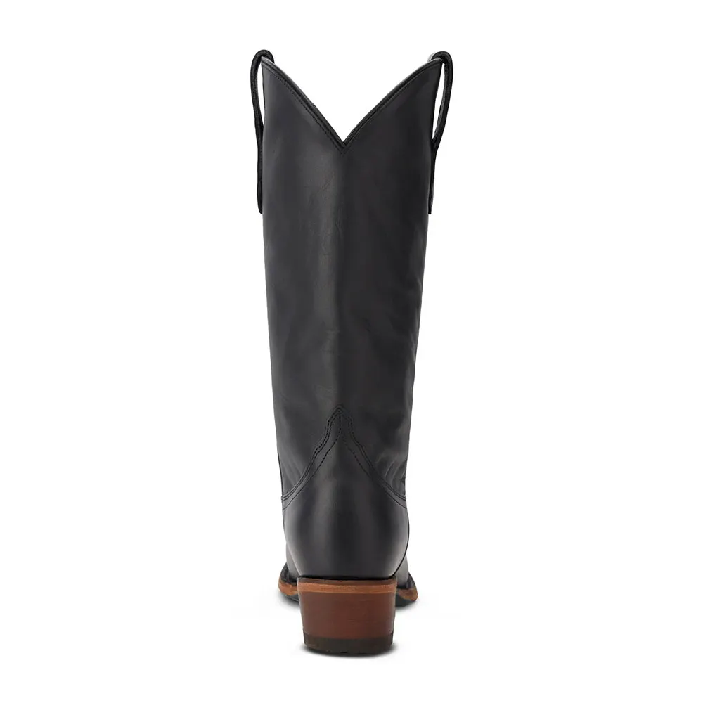 Classic Black Snip Toe Chunky Heel Pull On Western Boots for Women