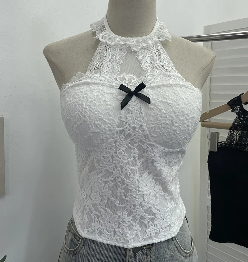 Brownm Real Shot With Chest Pad Hanging Neck Lace Sexy Sling Vest Short Babes Bottom Sleeveless Top 9196