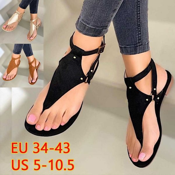 Summer Women Retro Buckle Belt Sandals Fashion Solid Color Open Toe Flip Flops Casual Flat Shoes Anti-slip Slippers - Shop Trendy Women's Clothing | LoverChic