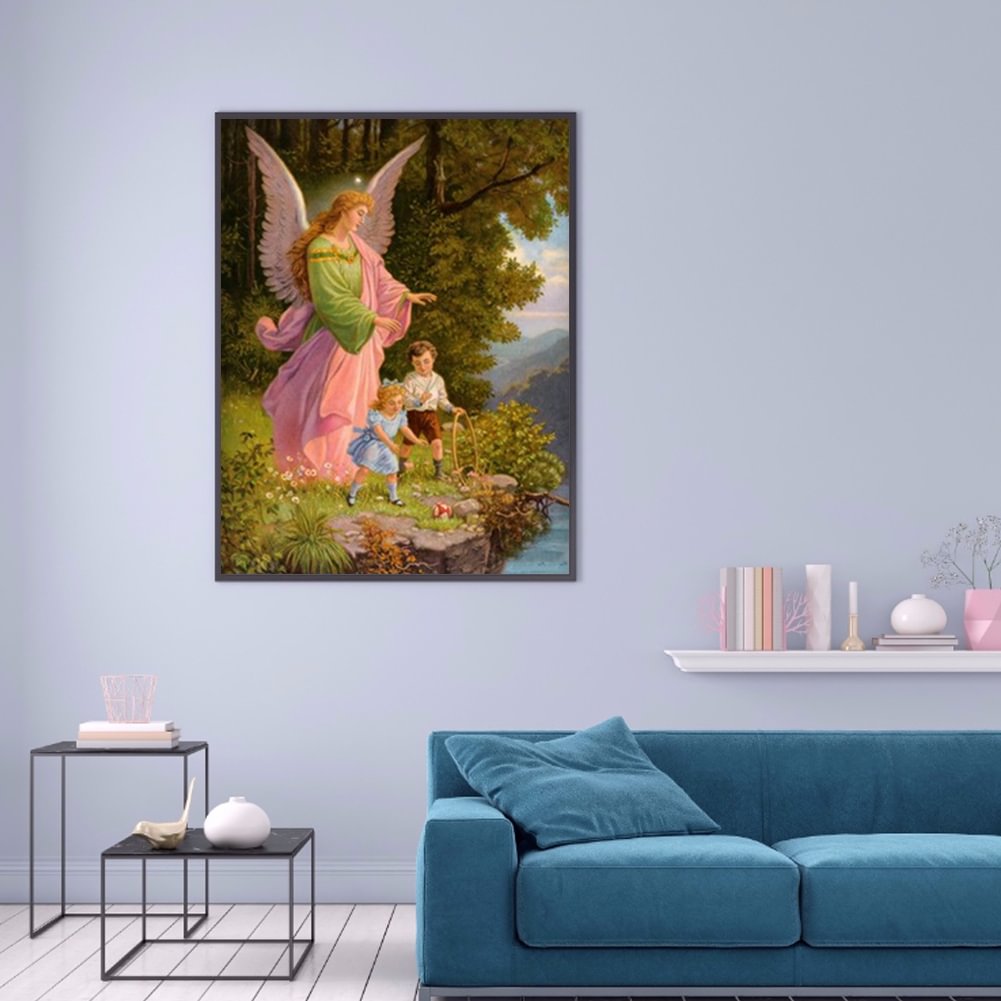 Ángel e hijo - pintura redonda completa de diamantes (40 * 50 cm)