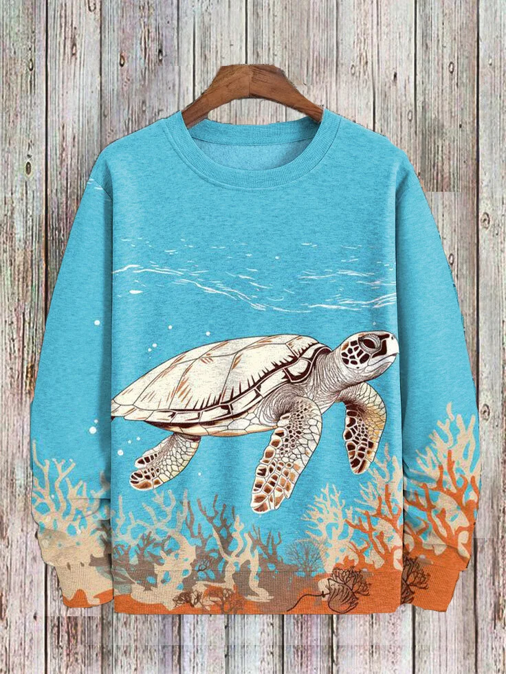 Men's Sea Turtle And Coral Art Print Casual Sweatshirt