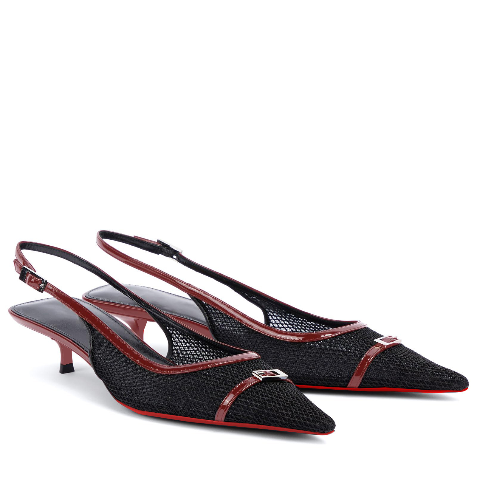 2.36" Women's Pointed Toe Red Bottom Sandals Slingback Shoes Kitten Heel Pumps Mesh Summer Shoes-MERUMOTE