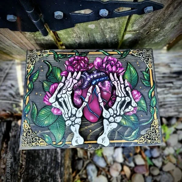 Heart and Skelly hands Hidden Key box