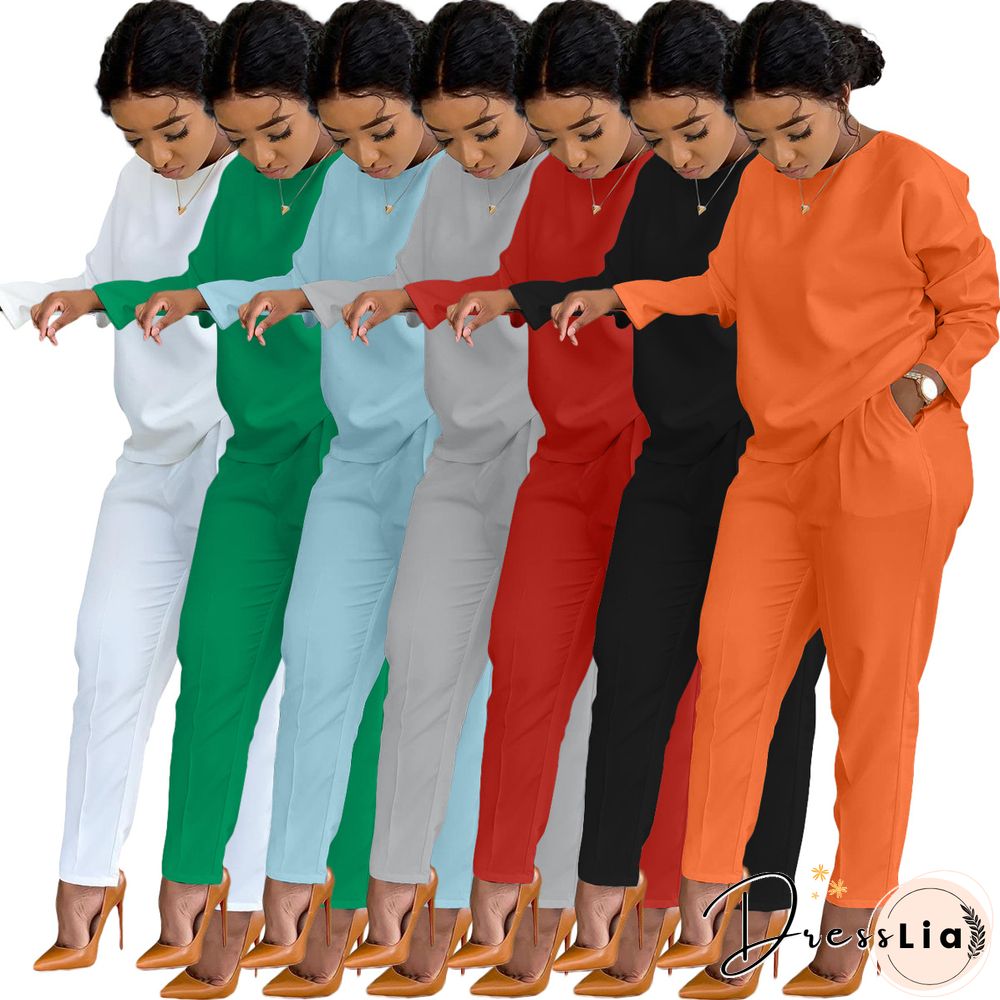 Long Sleeves T shirt Sportswear Two Piece Pants Set