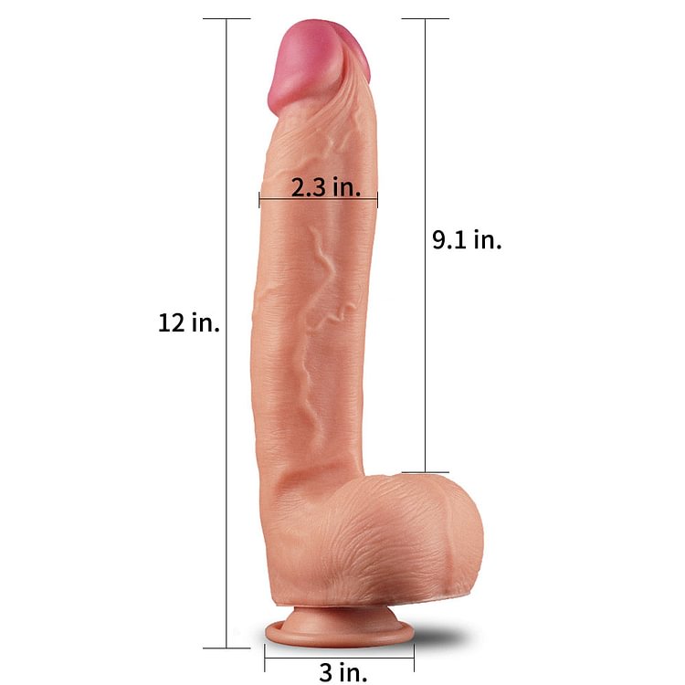 12" Huge Dual Density Silicone Realistic Dildo with Suction Cup