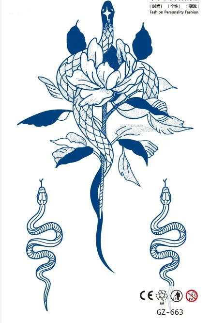 Temporary Waterproof Tattoo Stickers Seductive Snake Flower Ink Lasting Sexy Girls Arm Chest Waist Buttocks Realistic Fake Tatoo