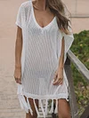 Simple White Tasseled Cover-Ups Swimwear