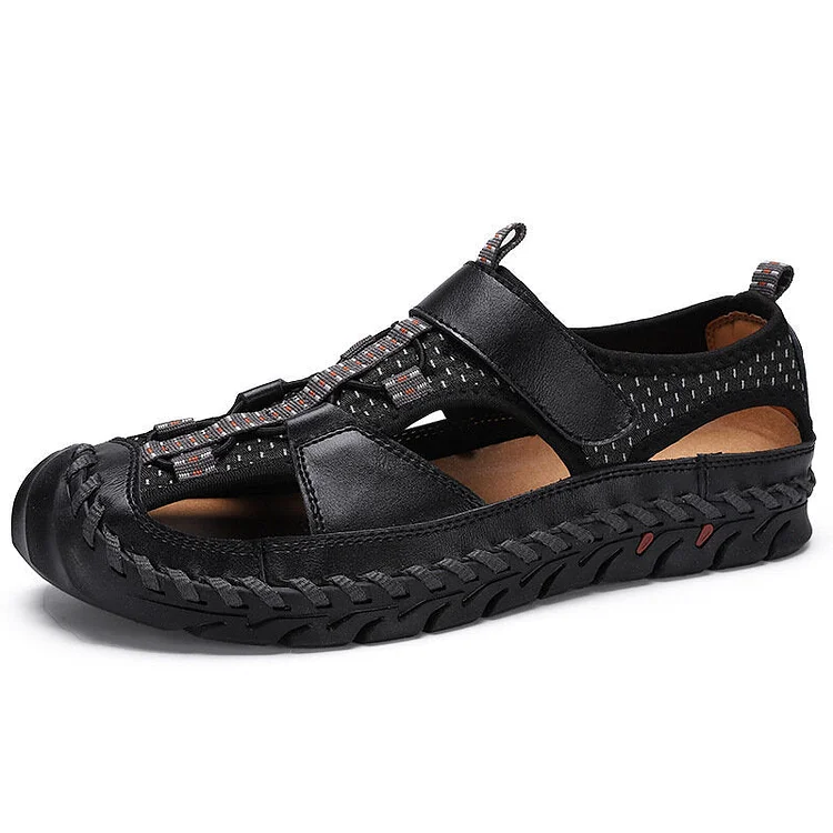 Men Closed Toe Hand Stitching Outdoor Non Slip Dress Leather Sandals