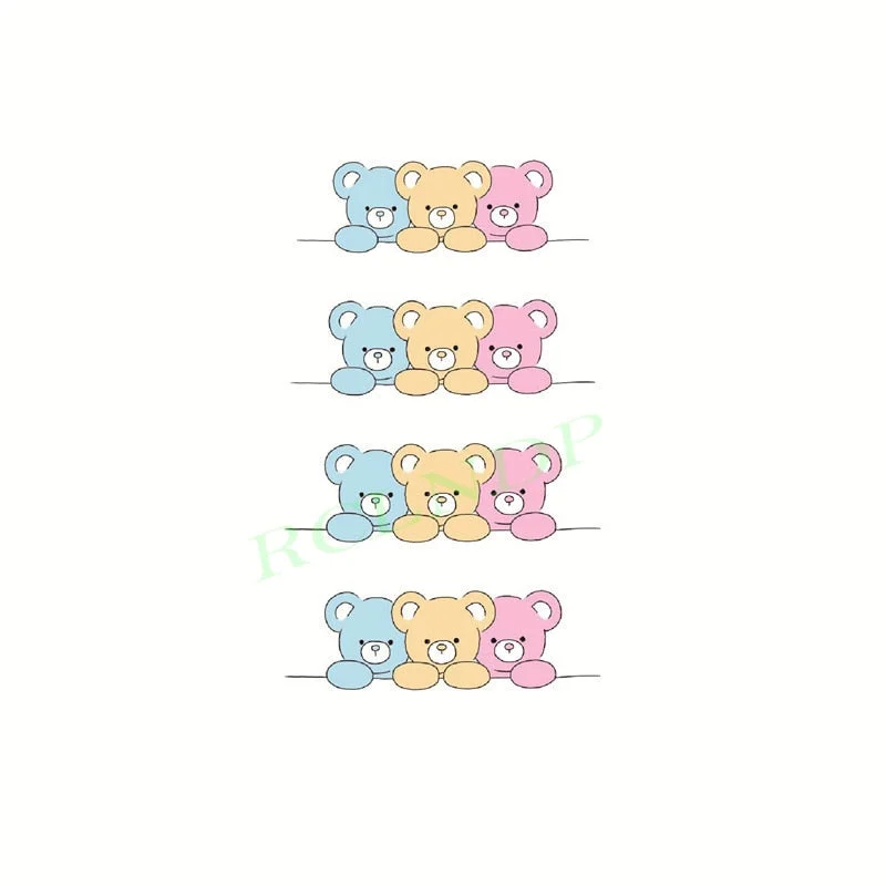 Waterproof Temporary Tattoo Sticker Cute Colorful Cartoon Bear Flash Tatoo Fake Tatto Body Art for Woman Men