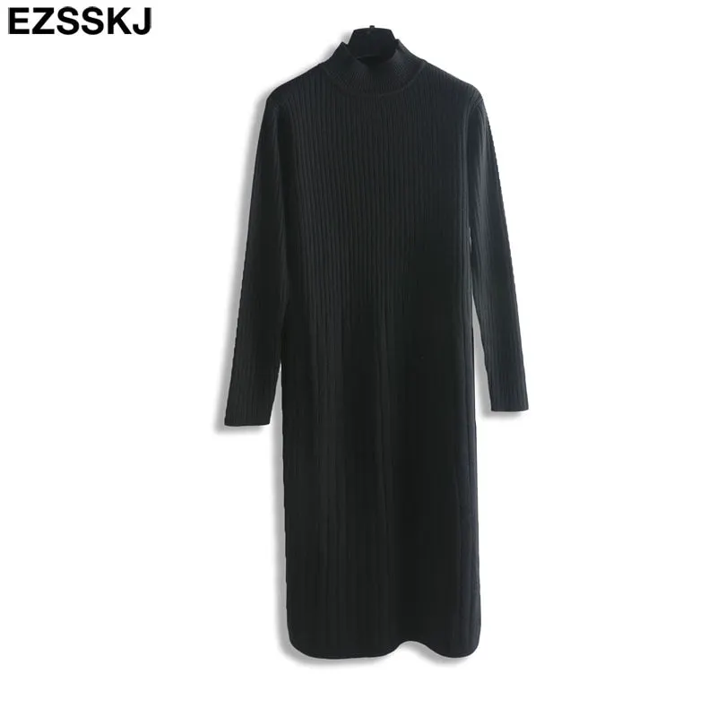 Autumn Winter long thick straight Sweater dress women solid loose pure solor Thick dress Female oversize knit dress Long sleeve