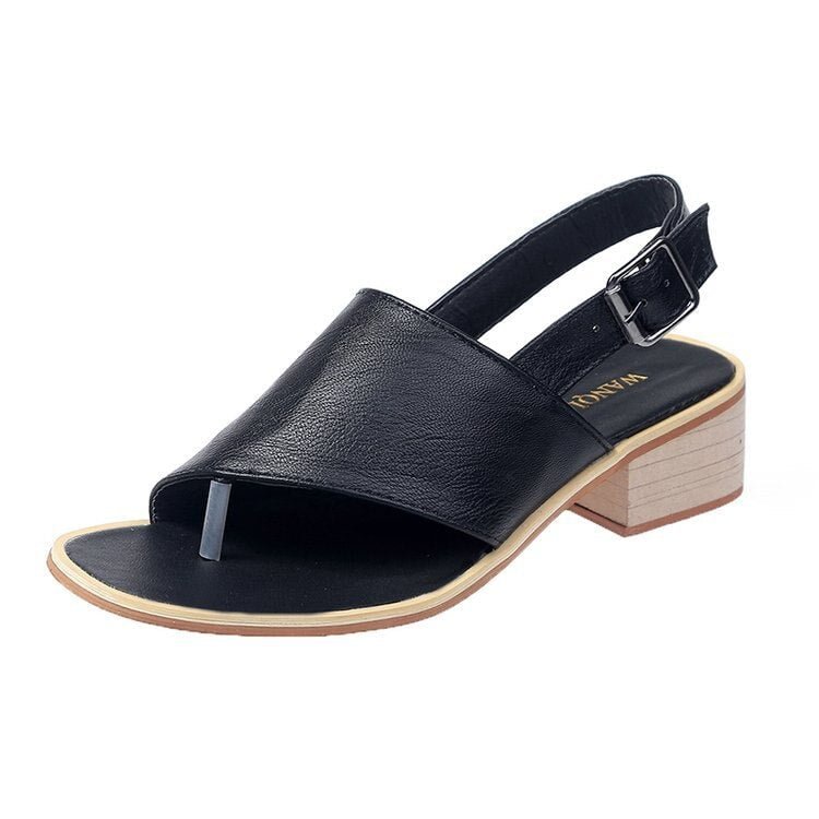 Summer thick heel sandals women's clip toe buckle fashion women's sandals solid color versatile women's sandals