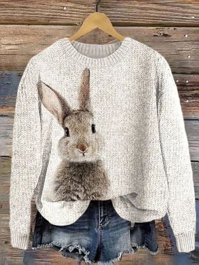 Women's Cute Bunny Art Print Long Sleeve Sweatshirt