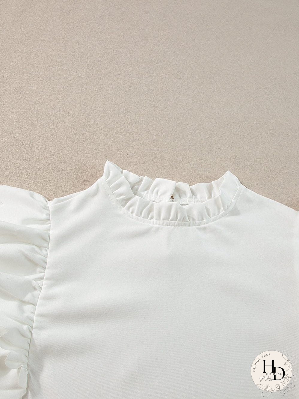 White Mock Neck Blouse with Ruffles