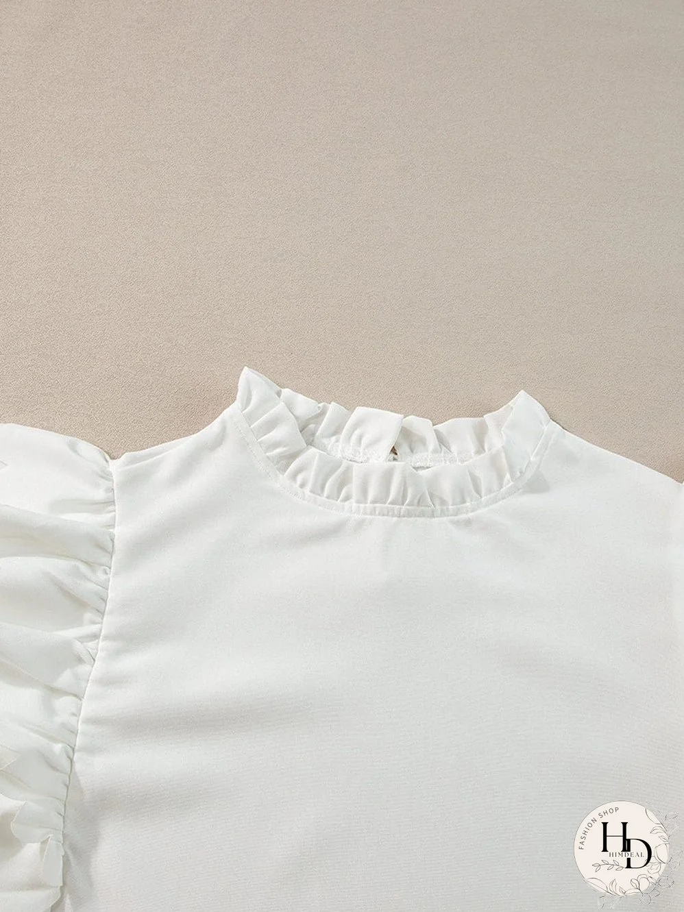 White Mock Neck Blouse with Ruffles