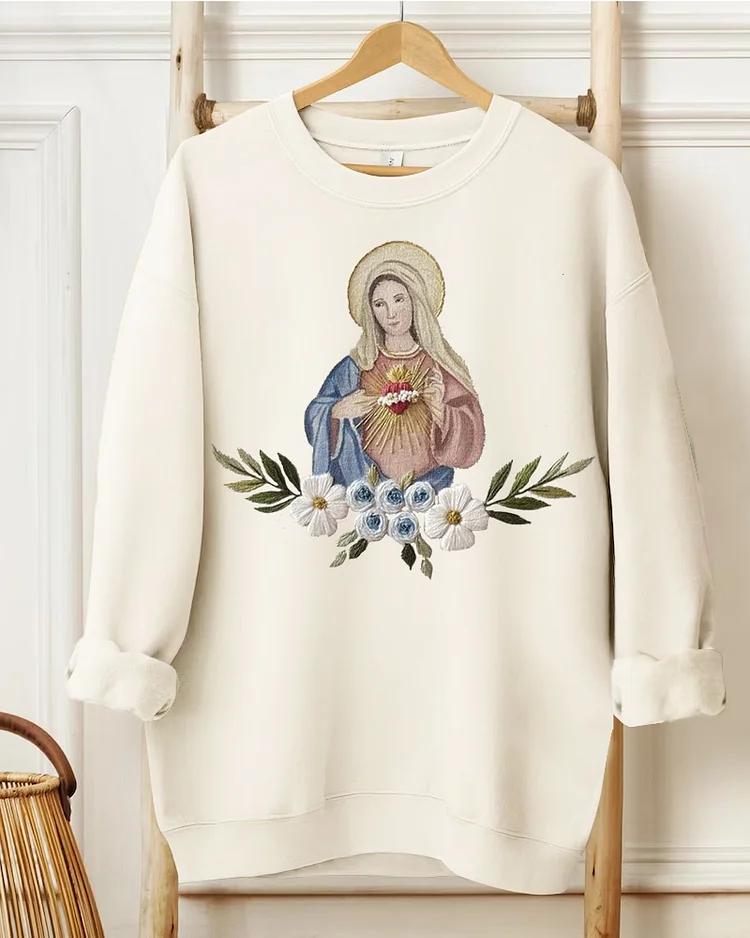 Women's Christian Virgin Print Crewneck Sweatshirt