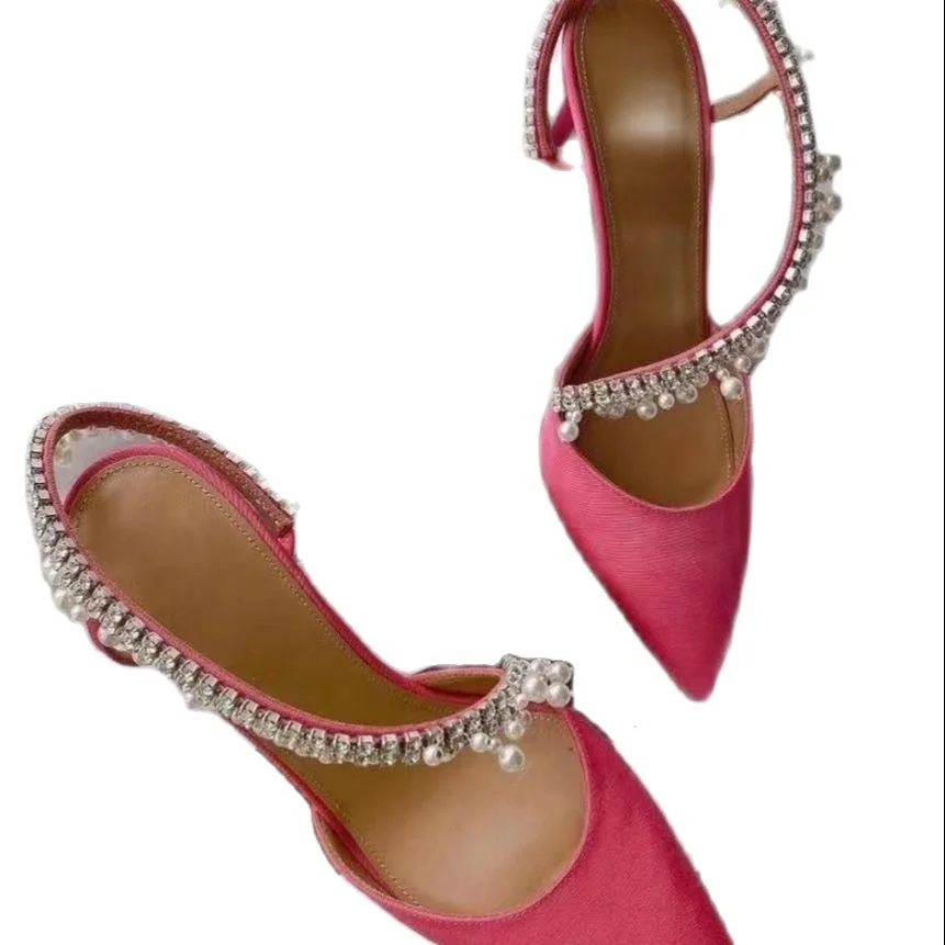 New European and American Pointed Pearl Rhinestone Classy High Heels Women's Sandals