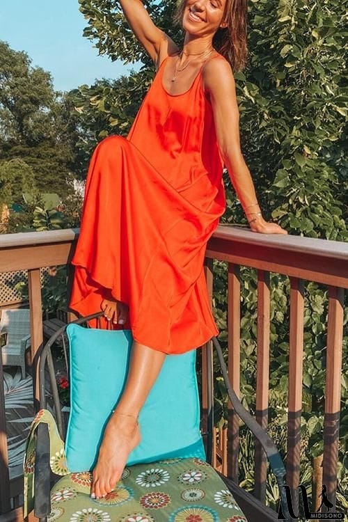 MidiSono - Linen Solid Pockets Slip Maxi Dress