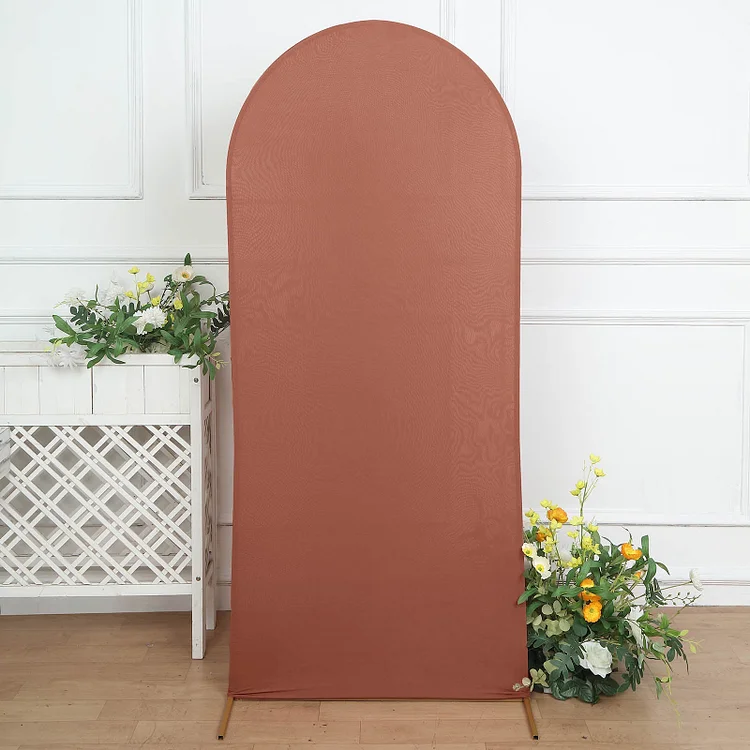 Matte Terracotta Spandex Fitted Wedding Arch Cover For Round Top Chiara Backdrop Stand 6ft