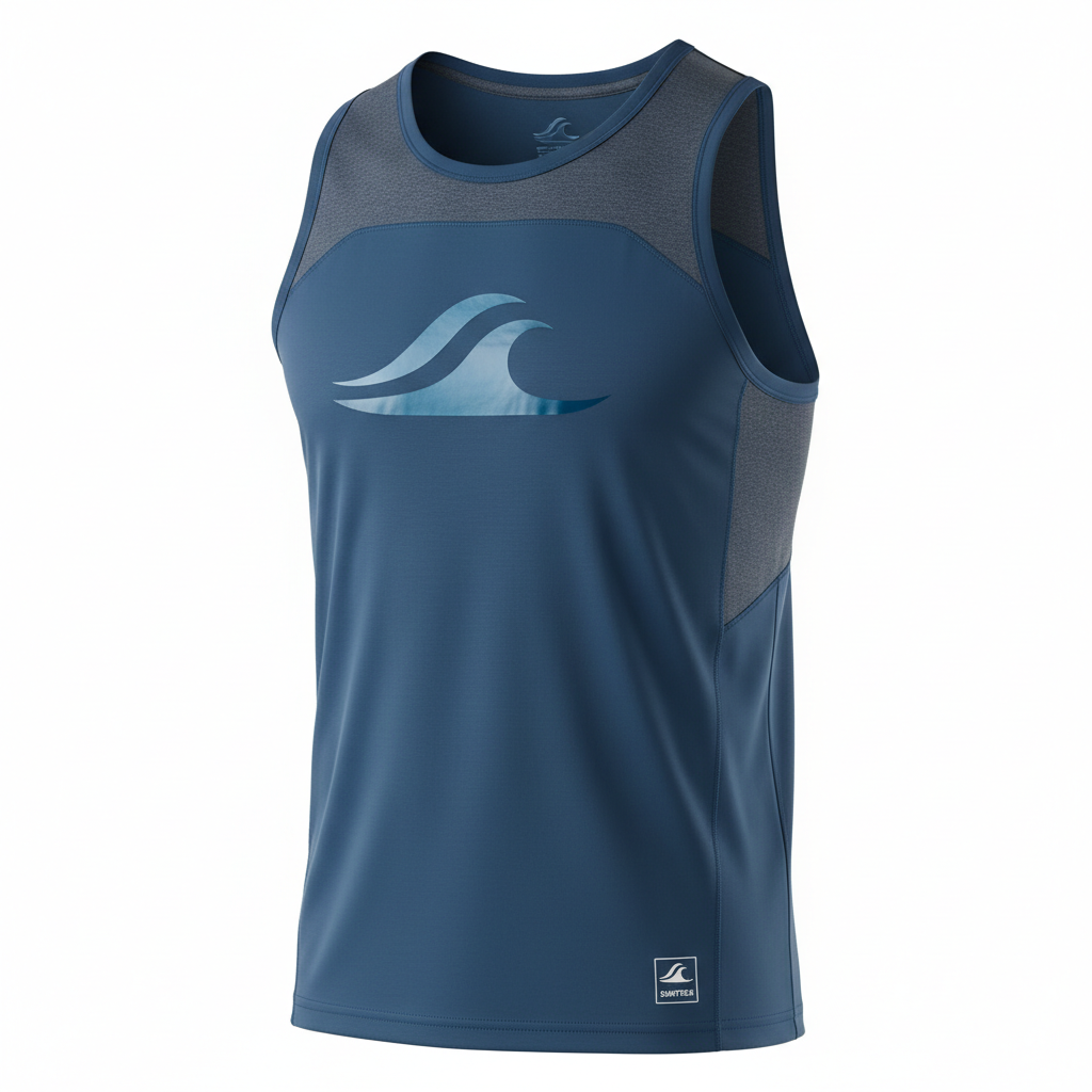 thesupersurf Blue Athletic Tank Top with Wave Design 