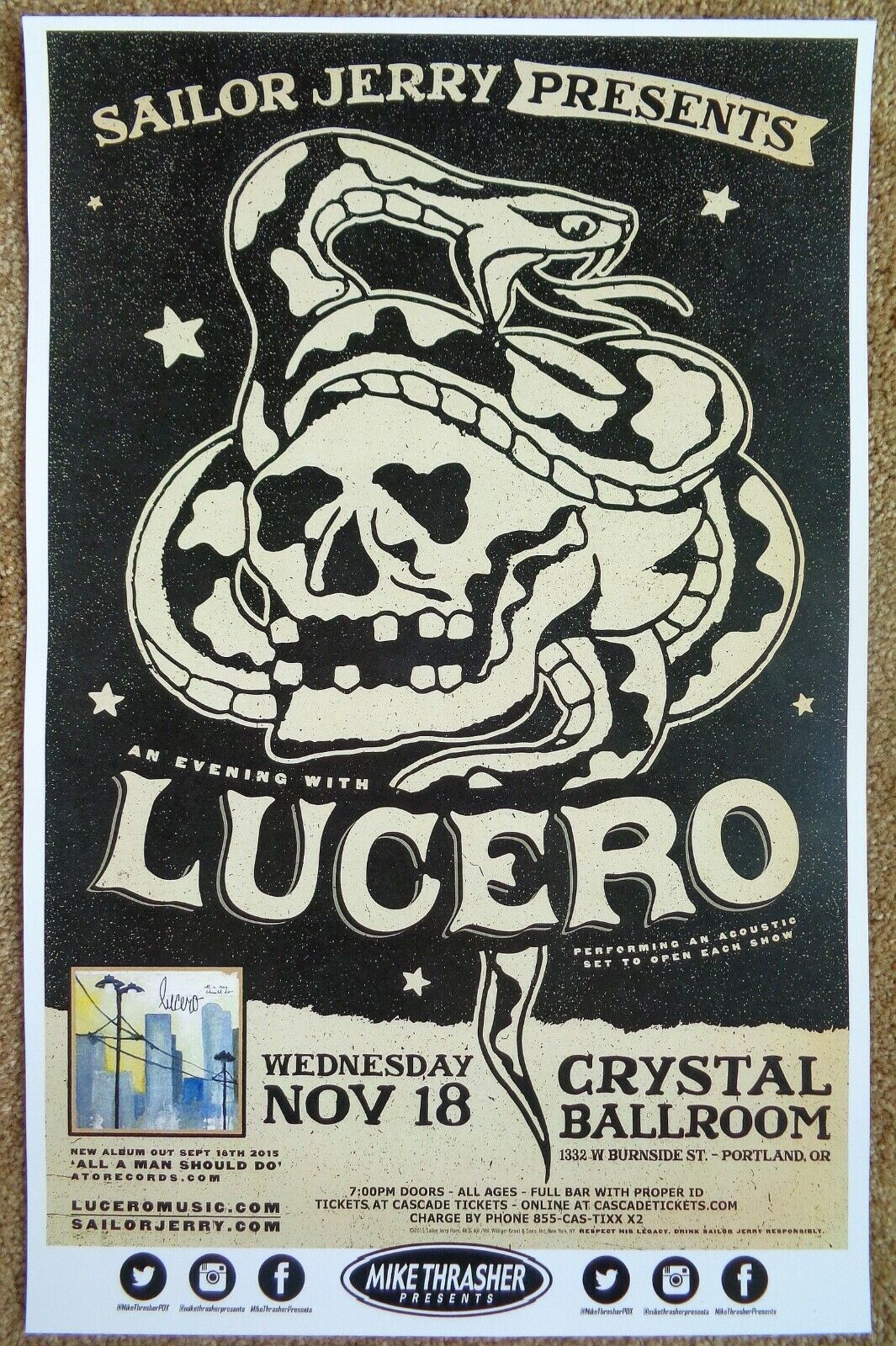 LUCERO 2015 Gig POSTER Portland Oregon Concert Ben Nichols