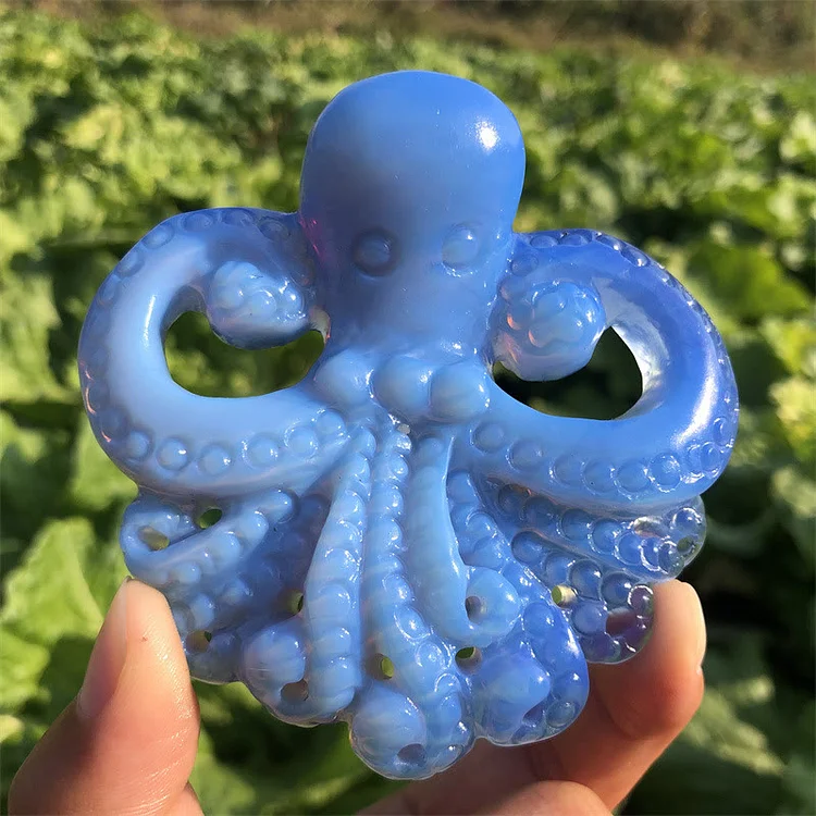 Olivenorma Natural Blue Opalite Octopus Gemstone Decoration