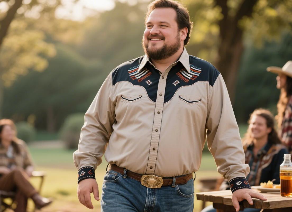 A big men wear BigTallKings' casual Western shirts