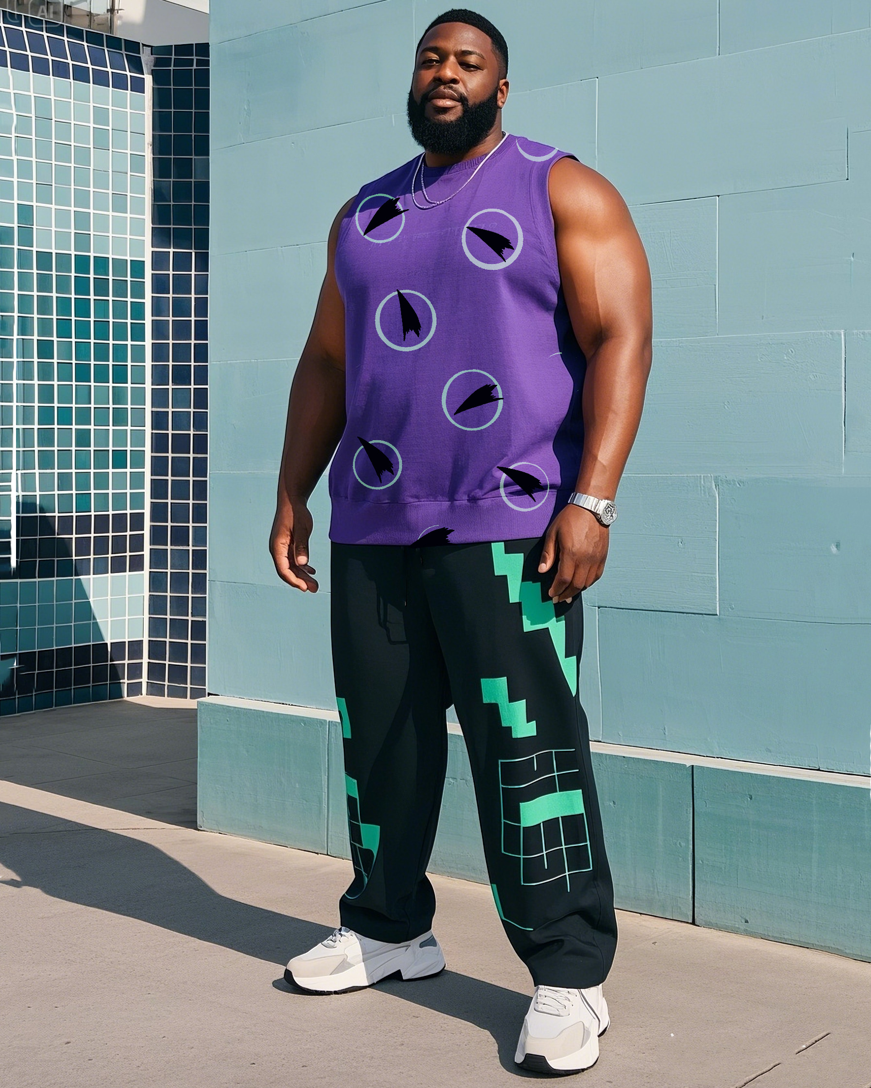 Big Boy's Irregular Round Square Creative Printed Colorblock Vest Trousers Suit