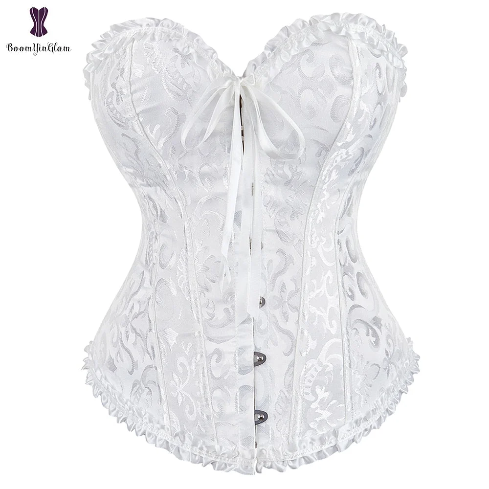 Vintage Body Training Shapewear Corset Pleated Trimmer Corselet Lace Up Boning Corsets & Bustiers With G String 810#