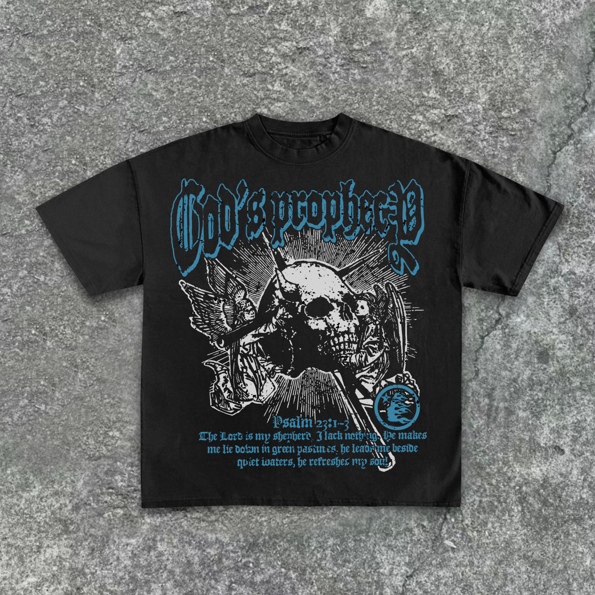 Psalm 231-3 Angel Skull Vintage Print Cotton Casual T-Shirt