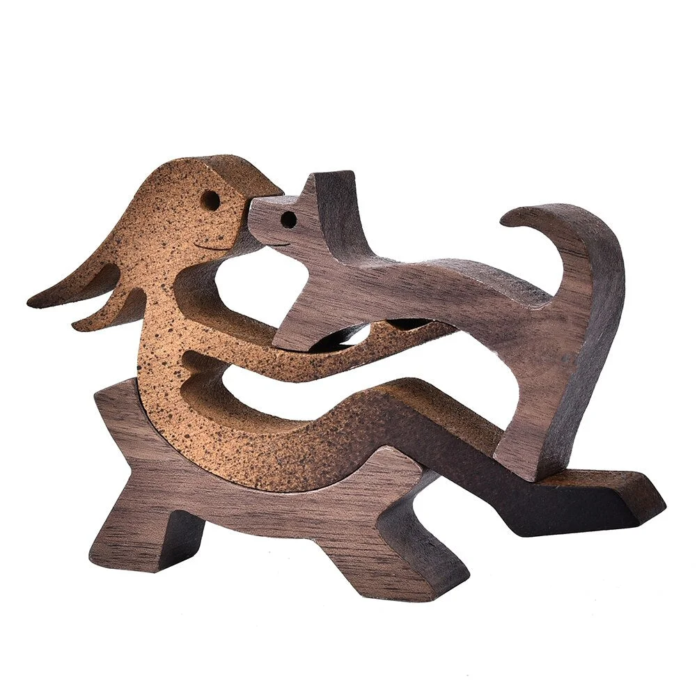Handmade Wooden Sculpture Dog Figurines Craft Wood Home Decoration For Engraved Home Office Shelf Gift Natural