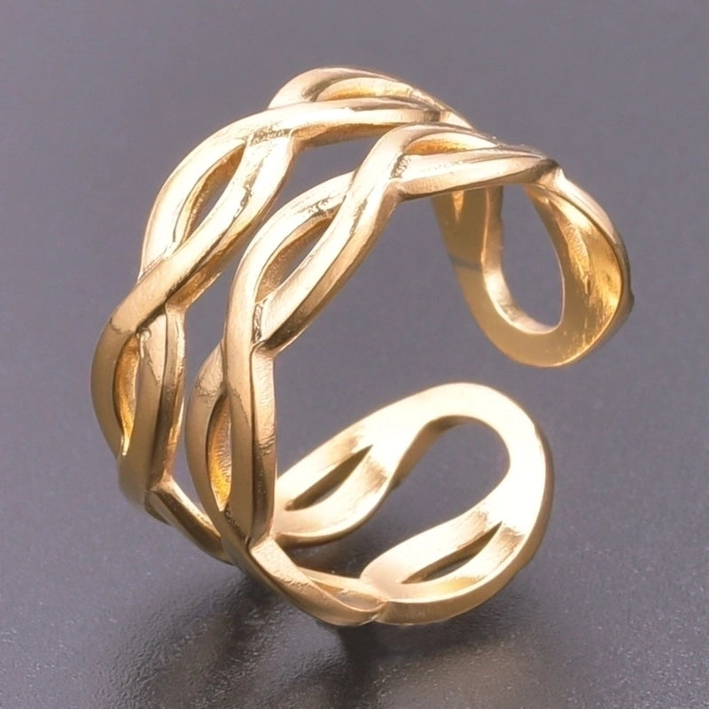 Casual Geometric 304 Stainless Steel 18K Gold Plated Enamel Open Rings