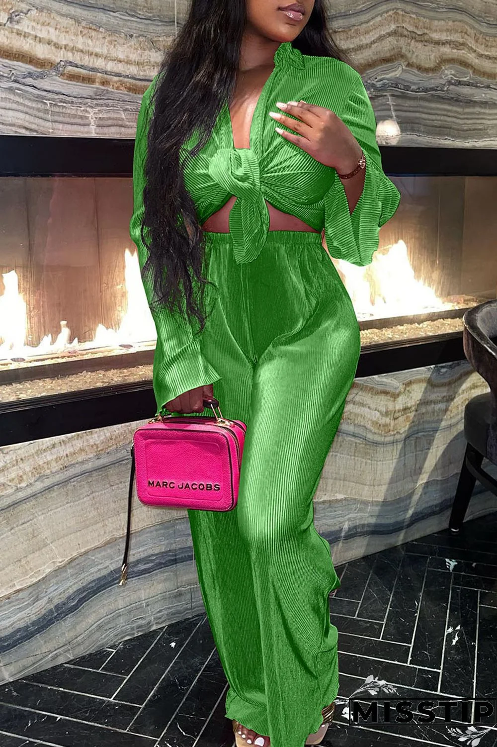 Black Casual Solid Bandage Patchwork Buckle Turndown Collar Long Sleeve Two Pieces