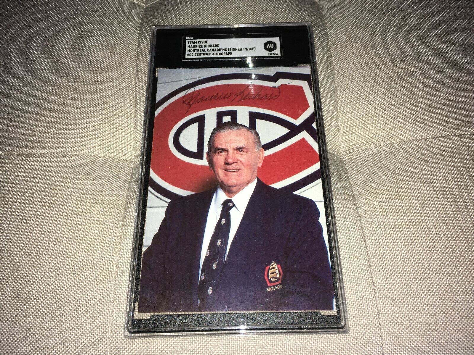 Maurice Richard Montreal Canadiens Signed 2x Team Issue Photo Poster painting Card SGC Certified