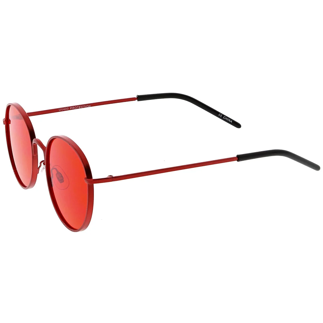 Bold Full Metal Frame Round glasses With Color Tinted Flat Lens 52mm