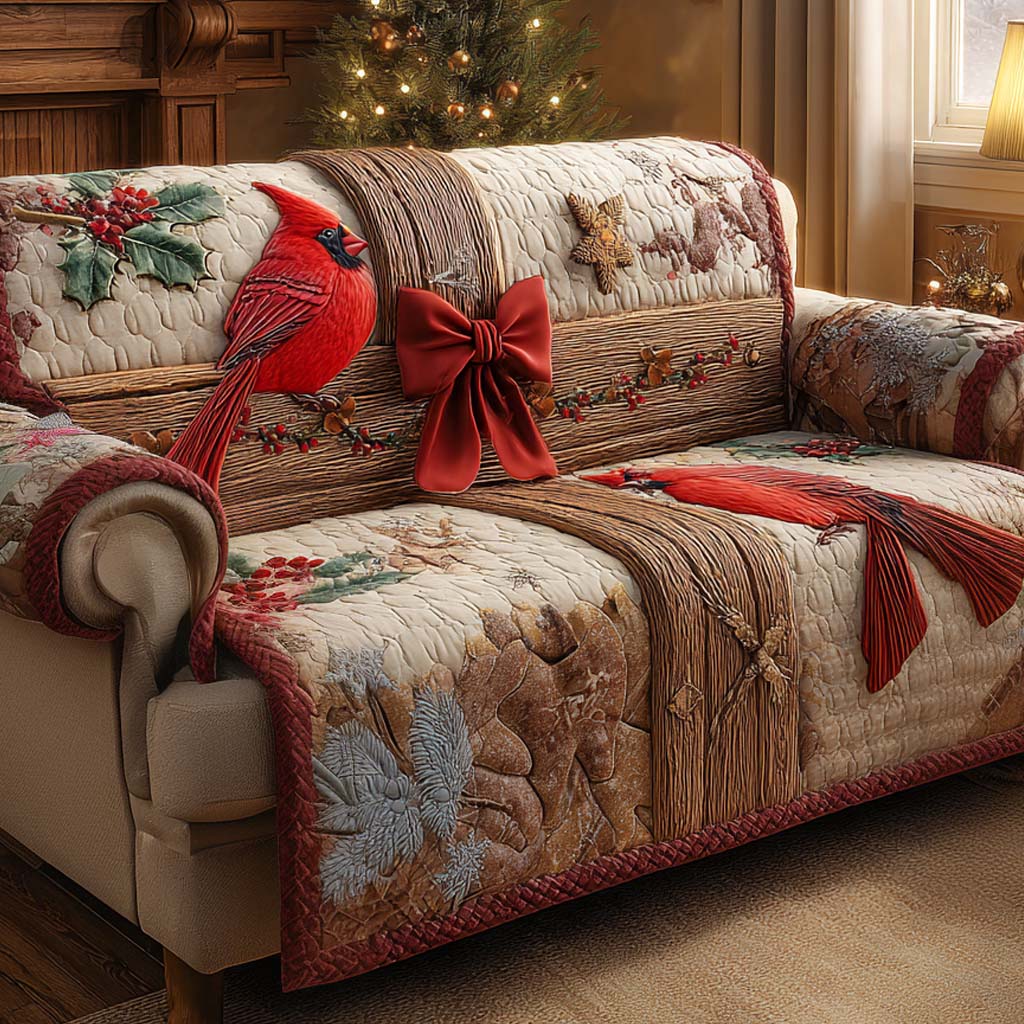 Ribboned Christmas Charm Quilted Sofa Cover NCU0XD1674 everthome