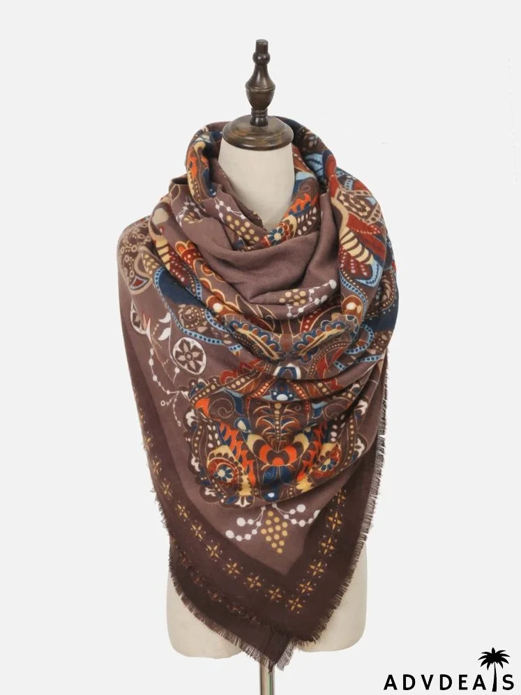 Color Block Woolen Paisley Pattern Scarf