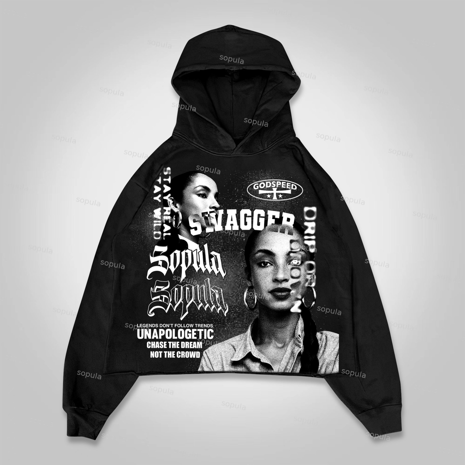 Sopula Sade Adu Swagger Vintage Graphics Cropped Hoodie - SOPULA