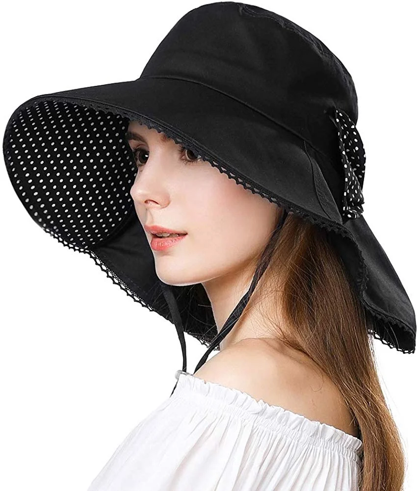 Protection Sun Hats Packable Summer Hat Women w/Ponytail Chin Strap 55-61CM