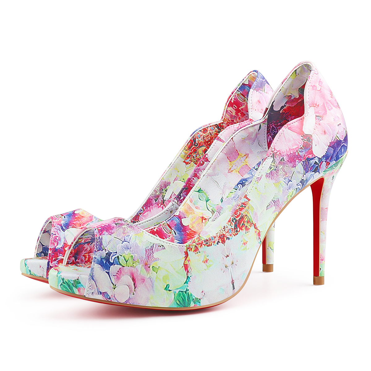 100mm Women's Platforms Heels Party Wedding Red Bottom Flowers Pumps-MERUMOTE